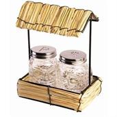 Luau Hula Straw Hut Glass Salt & Pepper Shaker Set