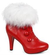 Women's Red Ankle Boots with Faux Fur