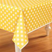 Yellow and White Dots Plastic Tablecover