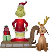 6 Foot Dr. Seuss The Grinch Sleigh Scene Light Up Christmas Inflatable Lawn Decoration