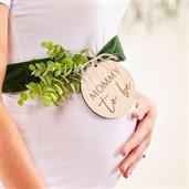 Mommy To Be Sash With Foliage And Wooden Tag