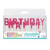 Pink Glitter Happy Birthday Candles