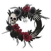 18" Wreath w/ Skull, Hands & Roses