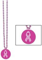 Beads w/Printed Pink Ribbon Medallion