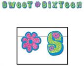 Glittered Sweet Sixteen Streamer