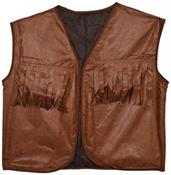 Faux Brown Leather Cowboy Vest w/Fringe