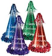 Fringed Foil Happy Birthday Party Hats