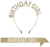 Birthday Girl Headband & Gltrd Sash Set