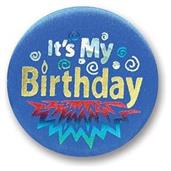 Blue It's My Birthday Satin Button