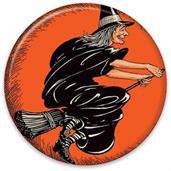 Vintage Halloween Flying Witch Button