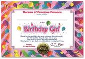 Birthday Girl Certificate