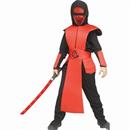 Kids Red & Black Polyester Ninja Guard Costume