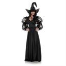 Adults Spider Web Mistress Black Lace Front Dress with Witch Hat Costume