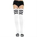 White Ribbed Thigh Highs With Black 3 Stripe