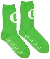 Super Mario Bros. Green Luigi Logo Cozy Adult Crew Socks