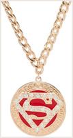 Superman Logo Bling Gold Round Sparkle Pendant Necklace