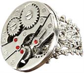 Steampunk Watch Gears Silver Costume Ring Adult