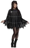 Spider Web Adult Costume Poncho, Black/Silver