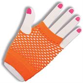 80's Neon Orange Fingerless Fishnet Adult Costume Gloves