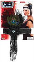 Black Sequin Adult Costume Flapper Headband With Peacock Feather