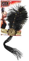 Gold Sequin Adult Costume Flapper Headband With Black Feathers
