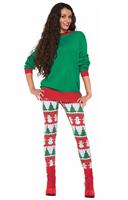 Christmas Tree And Snowman Costume Leggings Adult Women