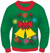 Green Musical Light-Up Jingle Bells Adult Ugly Christmas Sweater