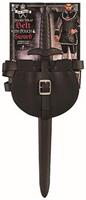Dark Royalty Medieval King Sword w/ Belt & Pouch Plastic Costume Weapon Set