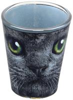 Black Cat With Green Eyes 2oz Shot Glass