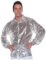 Silver Sequin 60's 70's Disco Dance Shirt Costume Adult