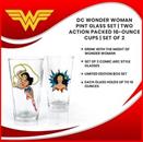 DC Wonder Woman Pint Glass Set | Two Action Packed 16-Ounce Cups | Set Of 2