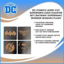 DC Comics Laser-Cut Superhero Logo Coaster Set | Batman | Superman | Wonder Woman | Flash