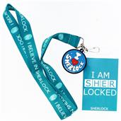 Sherlock Holmes Lanyard: I Am Sherlock Teal with 2D Heart Sherlock Charm